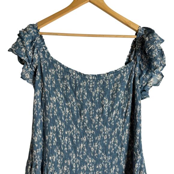 Hatch The Cosette Blue Floral Print Smocked Square Neck Maternity Midi Dress M - Picture 7 of 12